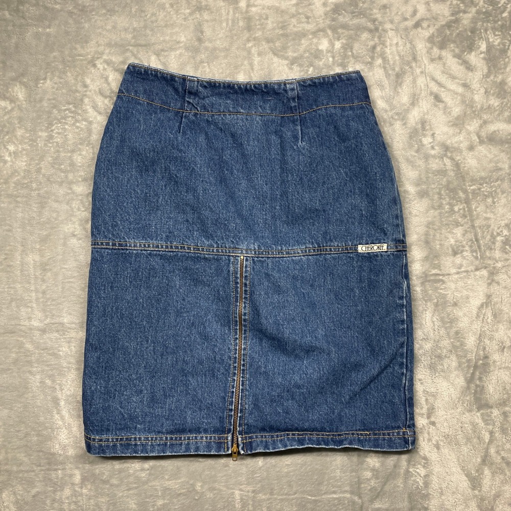 Vintage 80's Cherokee Denim Pencil Skirt Womens Blue High Waist Double Zip USA 9